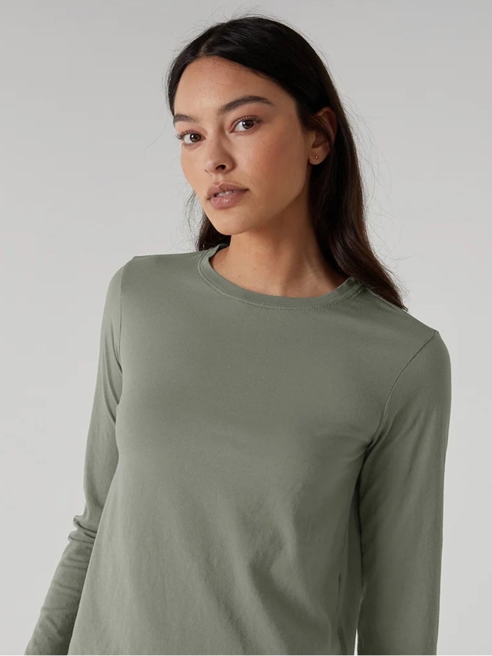 Long Sleeve Crewneck Top in Olive Green - Picture 1 of 6